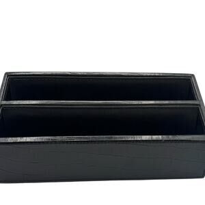 Black Genuine Leather Desk Organizer Croc Embossed Letter Mail Sorter File 10"